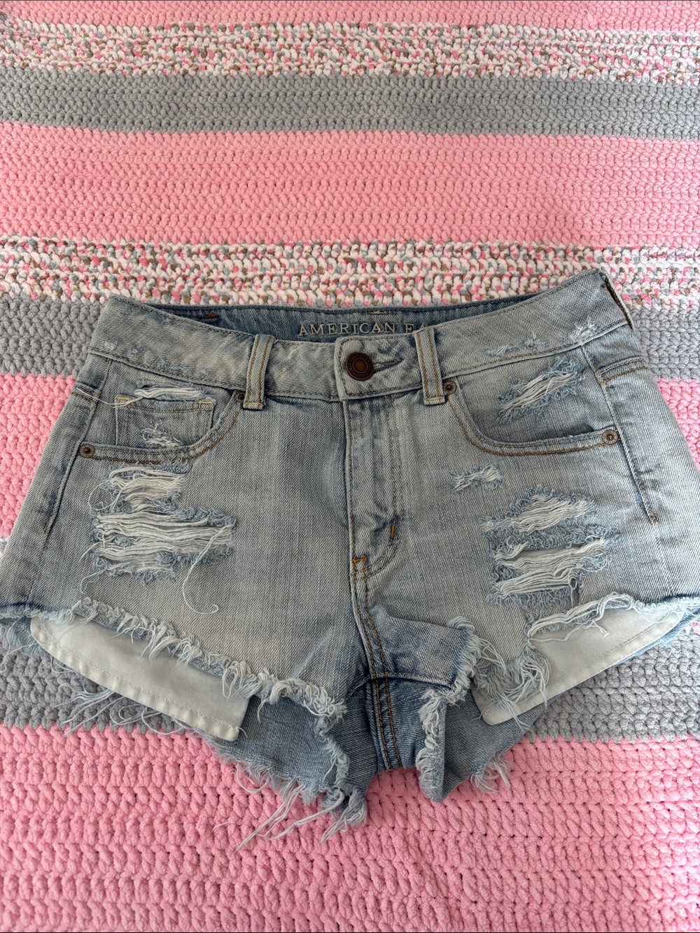 American Eagle Outfitters Light Wash Distressed Denim Shorts